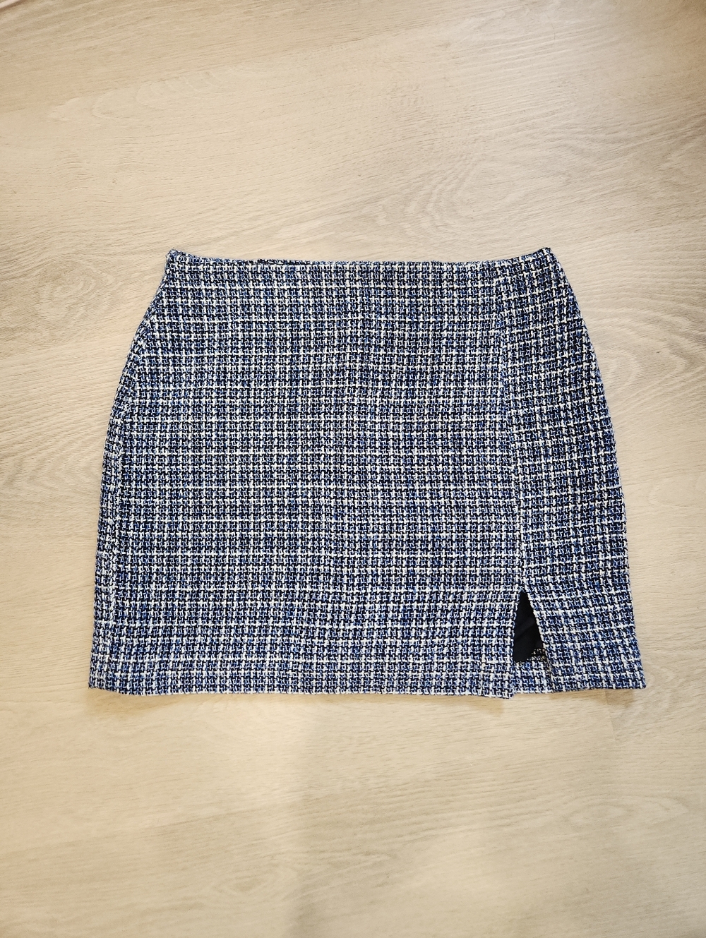 Blue Tweed Mini Skirt with Front Slit